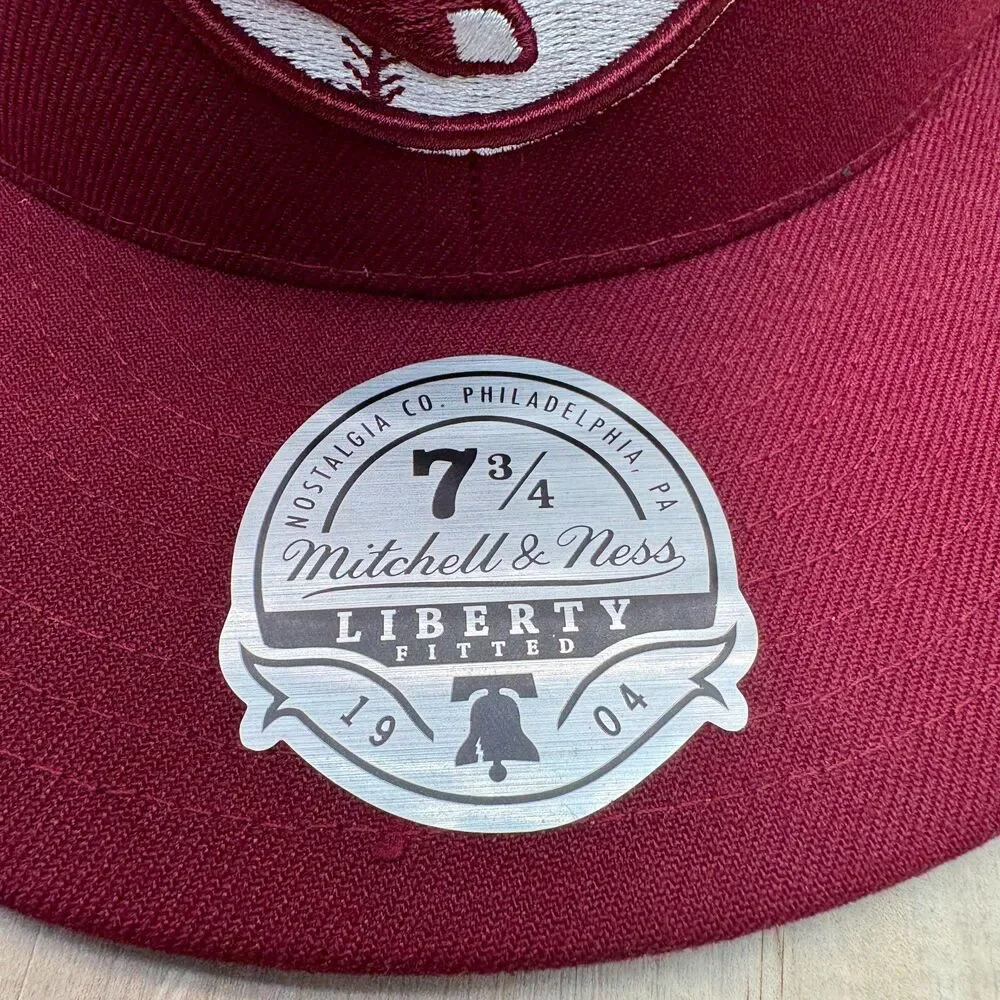 NEW Boston Red Sox Mitchell Ness Fitted sz 7 3/4 Liberty Fit Hat Cap Maroon